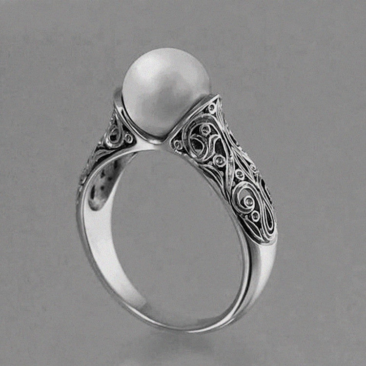 Inlaid Synthetic Pearl Ring Womens Style