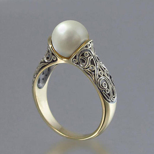 Inlaid Synthetic Pearl Ring Womens Style