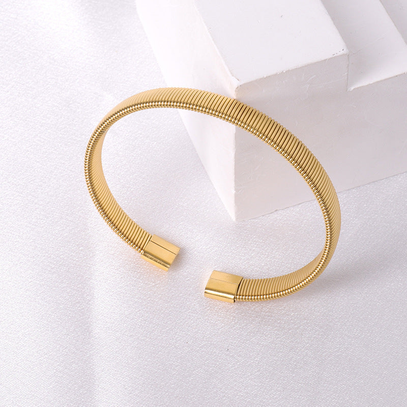 Irregular Knitted Cable-Design Open Womens Fashionable Stainless Steel Bracelet