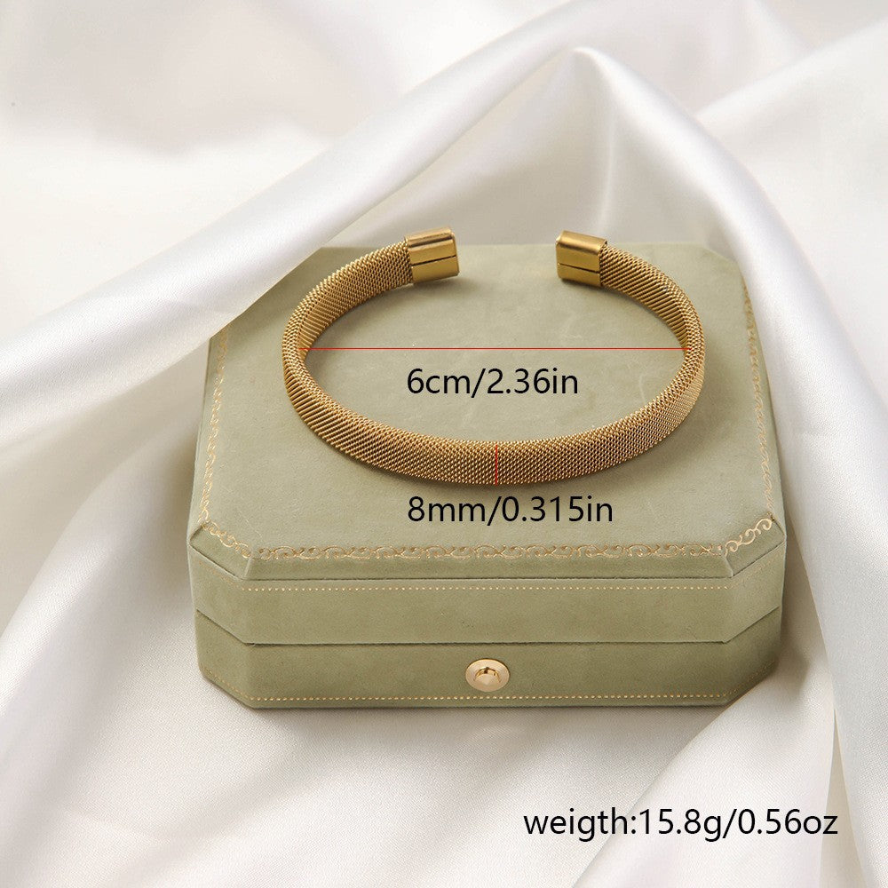 Irregular Knitted Cable-Design Open Womens Fashionable Stainless Steel Bracelet