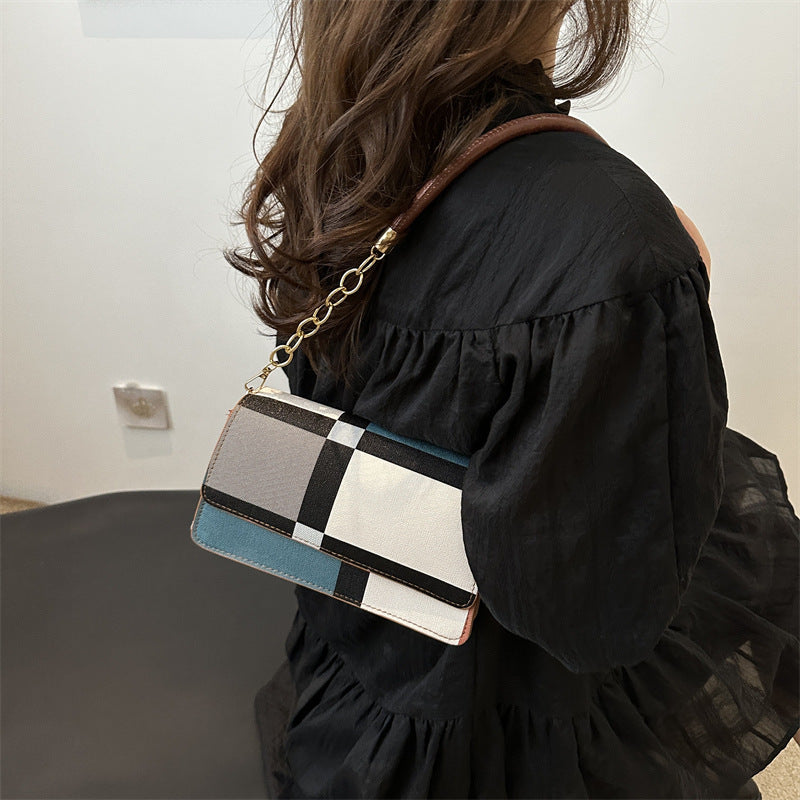 One-shoulder Portable Underarm Flow Color Contrast Patchwork Small Square Bag