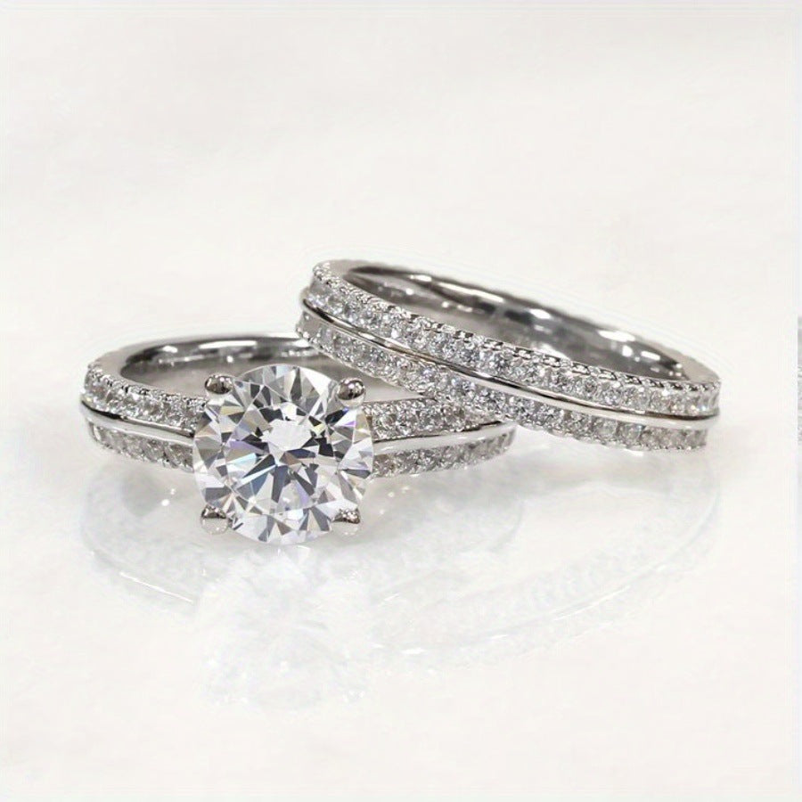 New European And American-style Fashionable Zircon-studded Ring Set For Women