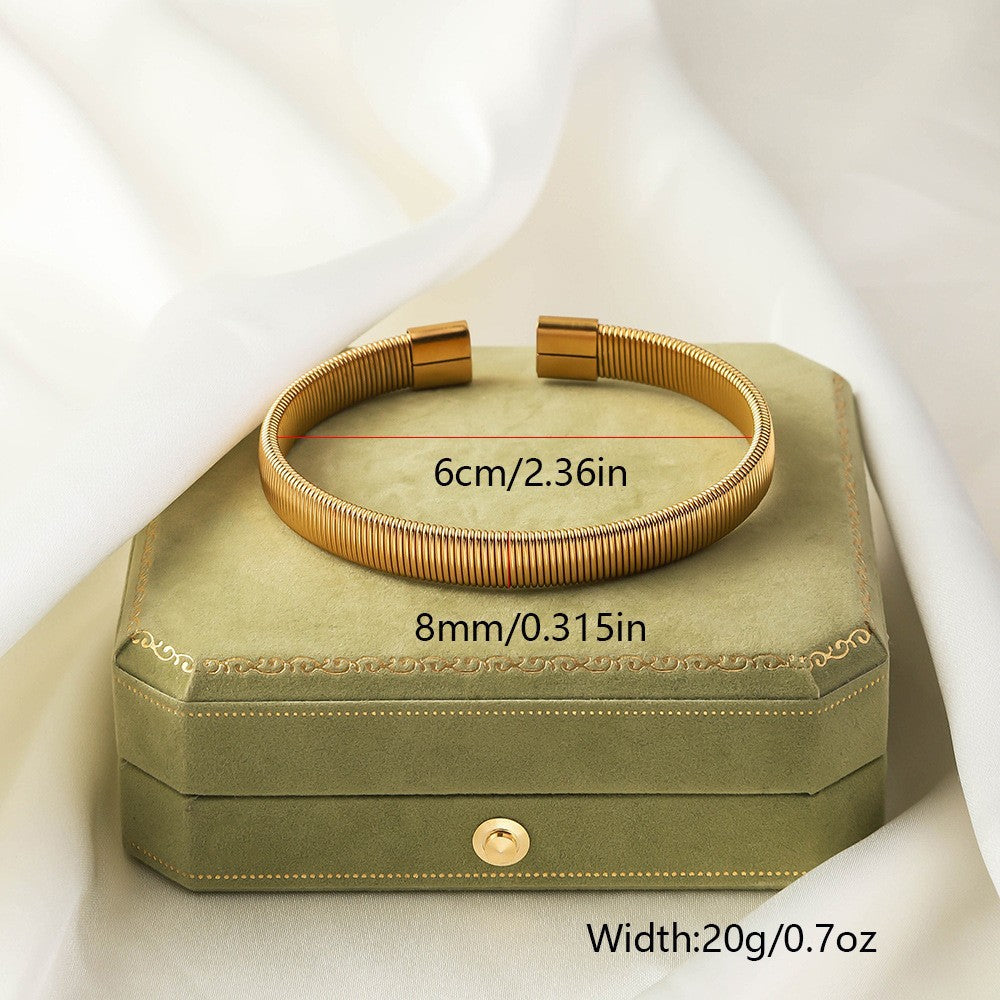 Irregular Knitted Cable-Design Open Womens Fashionable Stainless Steel Bracelet