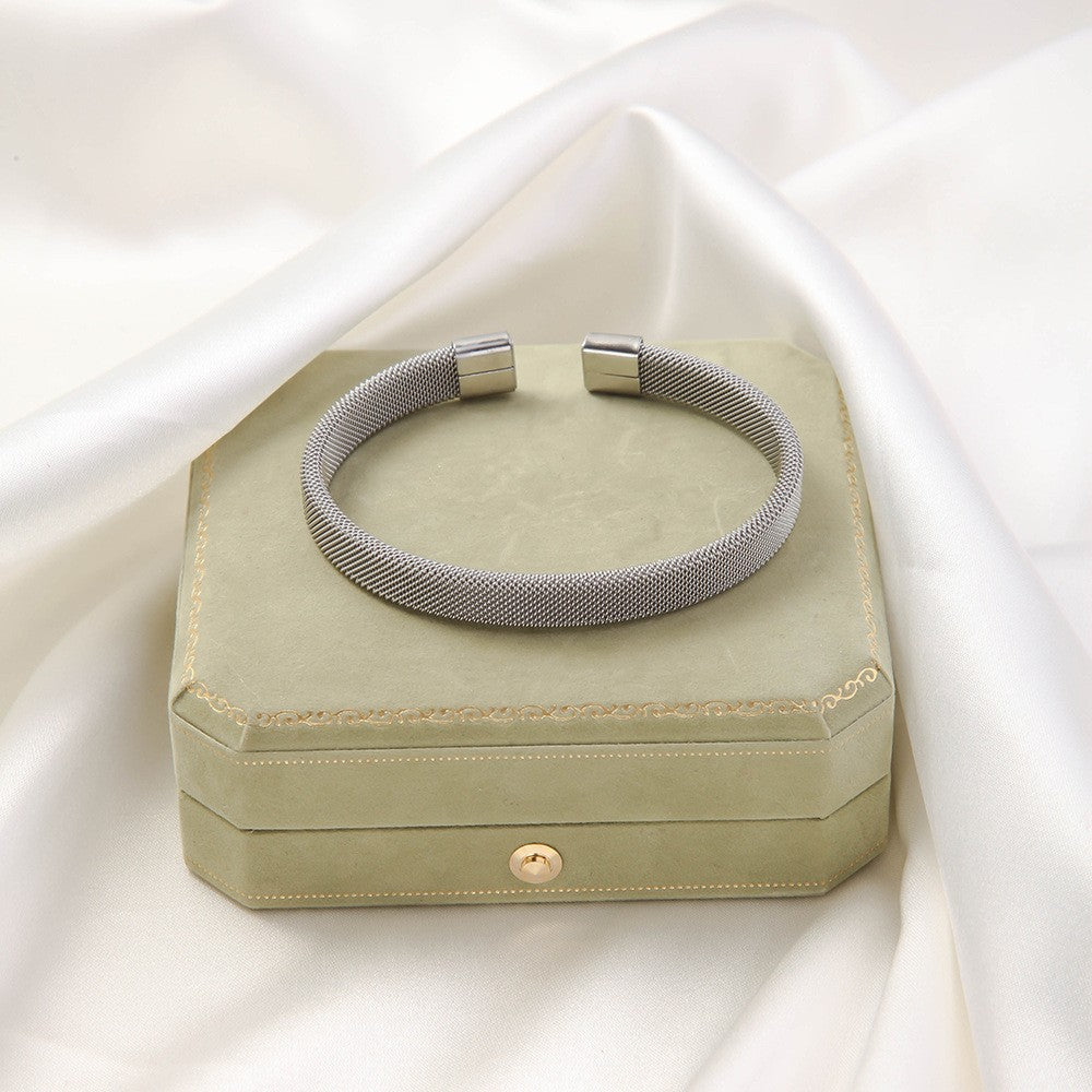 Irregular Knitted Cable-Design Open Womens Fashionable Stainless Steel Bracelet