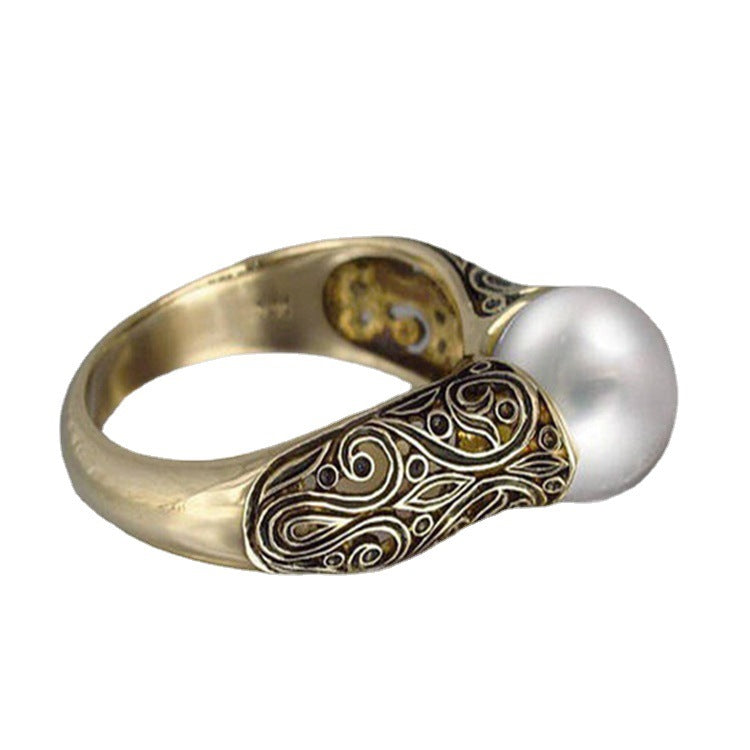 Inlaid Synthetic Pearl Ring Womens Style