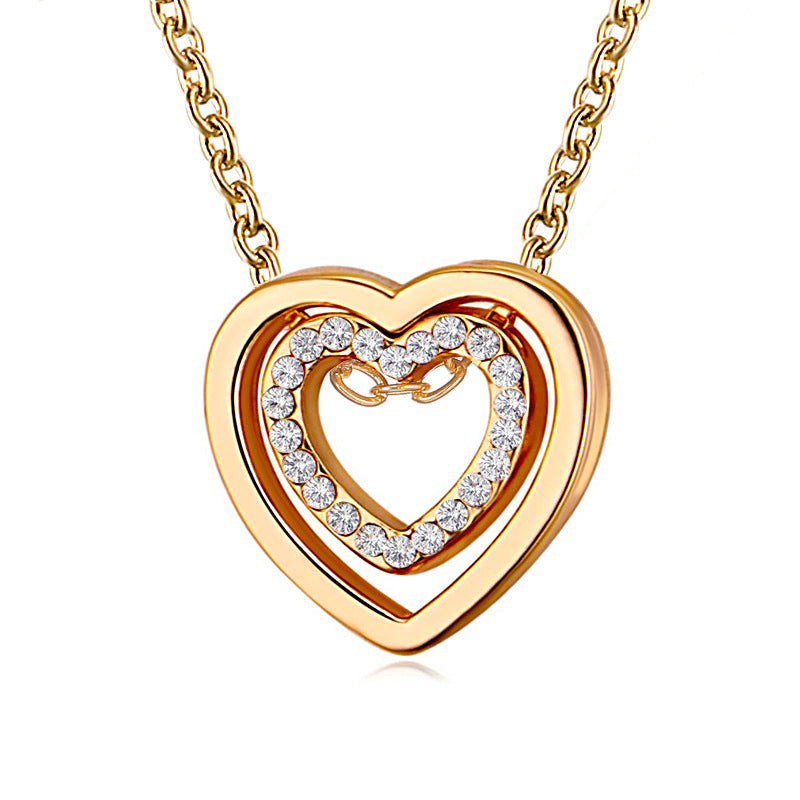 Fashionable Hollow Heart-Shaped Real Diamond Necklace For Women