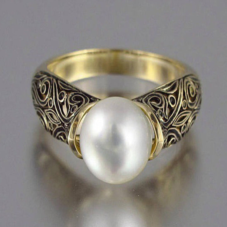 Inlaid Synthetic Pearl Ring Womens Style